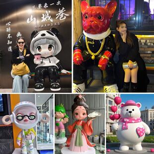 玻璃钢卡通雕塑定制3D打印吉祥物门头商场美陈ip形象网红打卡摆件