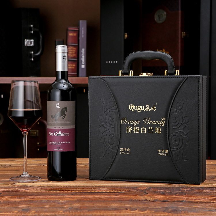 皮盒黑色PU皮质白兰地红酒白酒酒盒高档洋酒礼盒包装