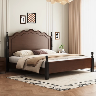 美式实木床1.5m双人床中古床复古法式床现代简约1.8m主卧轻奢婚床
