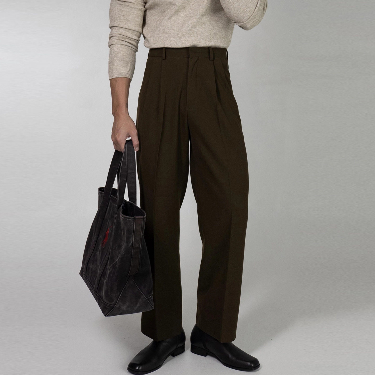 深棕色直筒休闲裤男2025新款韩版高级垂坠感西装裤宽松免烫阔腿裤