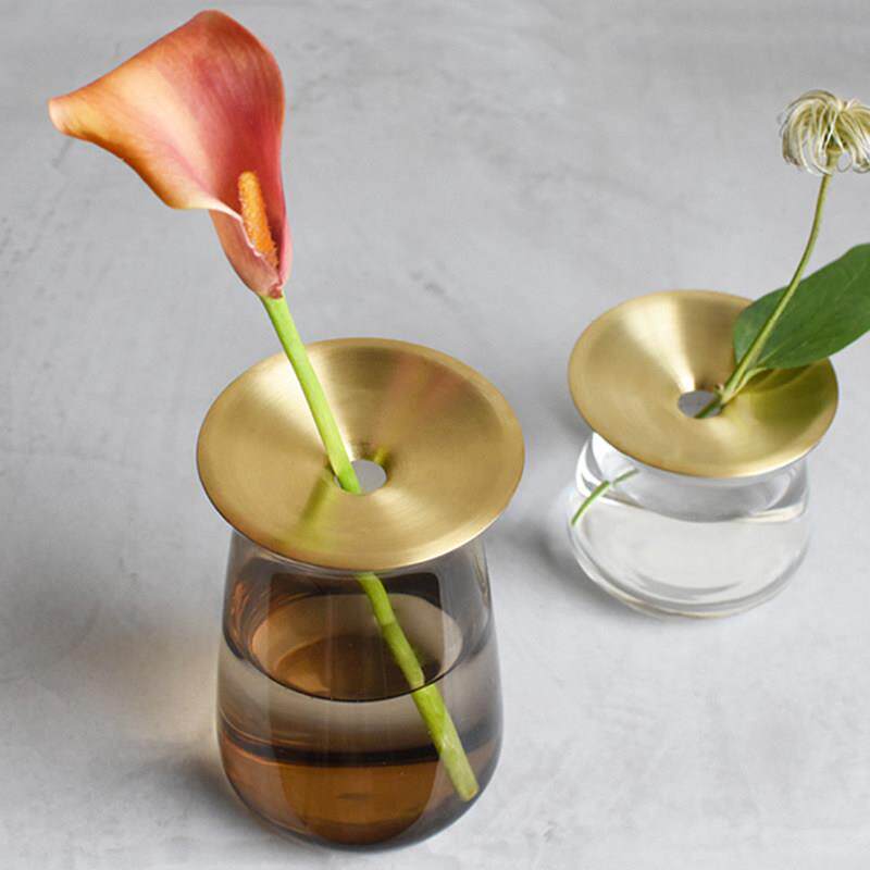 日本KINTO黄铜玻璃花瓶家用卧室书房桌面装饰摆件水培植物花器