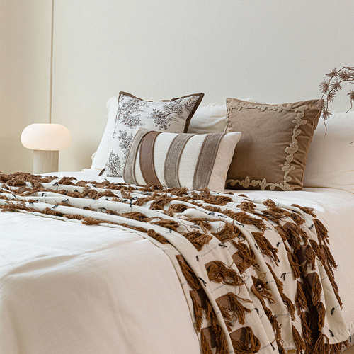 复古美拉德棕色床上用品展厅软装床旗床尾巾搭配轻奢靠垫抱枕组合