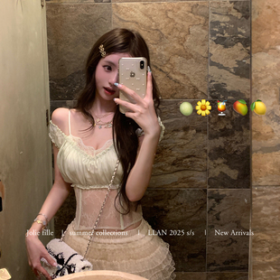 假两件慵懒性感娇俏蕾丝吊带上衣女 美人嗔怒 你 懒懒llan