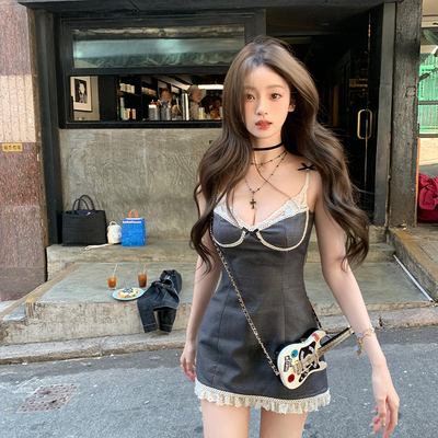 你的懒懒llan【可爱且随性】两色纯欲性感蕾丝蝴蝶结吊带连衣裙女