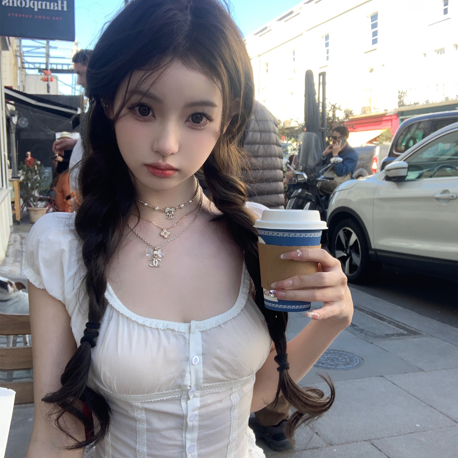 你的懒懒llan【香香软软】甜美软萌系蕾丝小花边叠穿性感U领上衣