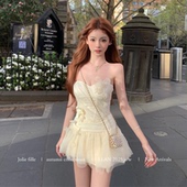 半裙套装 你 层次感网纱堆叠花朵抹胸上衣 捕梦少女 懒懒llan