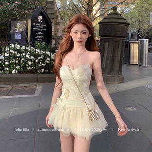 半裙套装 你 层次感网纱堆叠花朵抹胸上衣 捕梦少女 懒懒llan