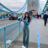 长裤 你 水洗工艺颗粒感松弛慵懒牛仔裤 jennie机场裤 懒懒llan