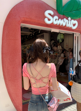 你的懒懒llan【黑尾蝶】 透气系带三色性感露背T恤背心女2025新款