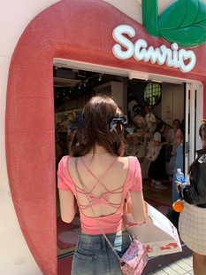 你的懒懒llan【黑尾蝶】 透气系带三色性感露背T恤背心女2025新款