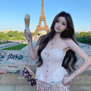 随性浪漫复古蕾丝鱼骨收腰抹胸上衣女 爱神之灵 你 懒懒llan