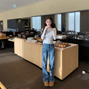 刺绣牛仔裤 你 显瘦显高遮肉直筒修身 小香私服裤 女新 懒懒llan