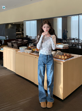 你的懒懒llan【小香私服裤】显瘦显高遮肉直筒修身刺绣牛仔裤女新