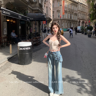 褶皱设计低腰微喇牛仔裤 你 n清凉版 Jadedlond 女 懒懒llan