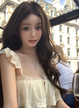 你的懒懒llan【晴日Paris】浪漫多层荷叶边性感叠层蕾丝吊带上衣