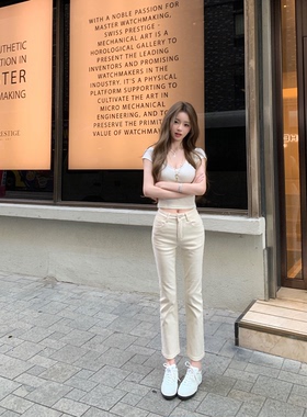 你的懒懒llan【韩女直腿术】舒适柔软两色牛仔烟管九分高腰直筒裤