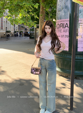 你的懒懒llan【Acn*私服线】显瘦显腿长气质做旧不易变形牛仔裤女