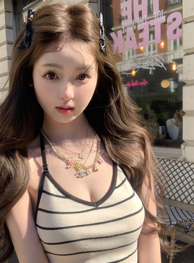 你的懒懒llan【25S娇滴滴】甜美性感两色条纹挂脖针织吊带上衣女