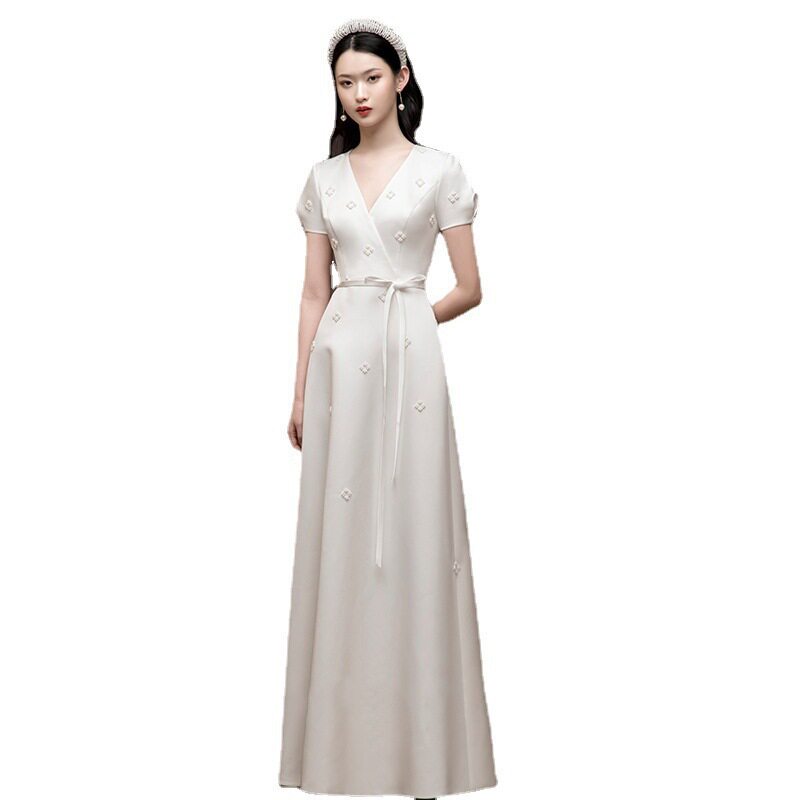 2026新款法式锻面轻婚纱夏季结婚礼服裙宴会晚礼服平时可穿登记领图片