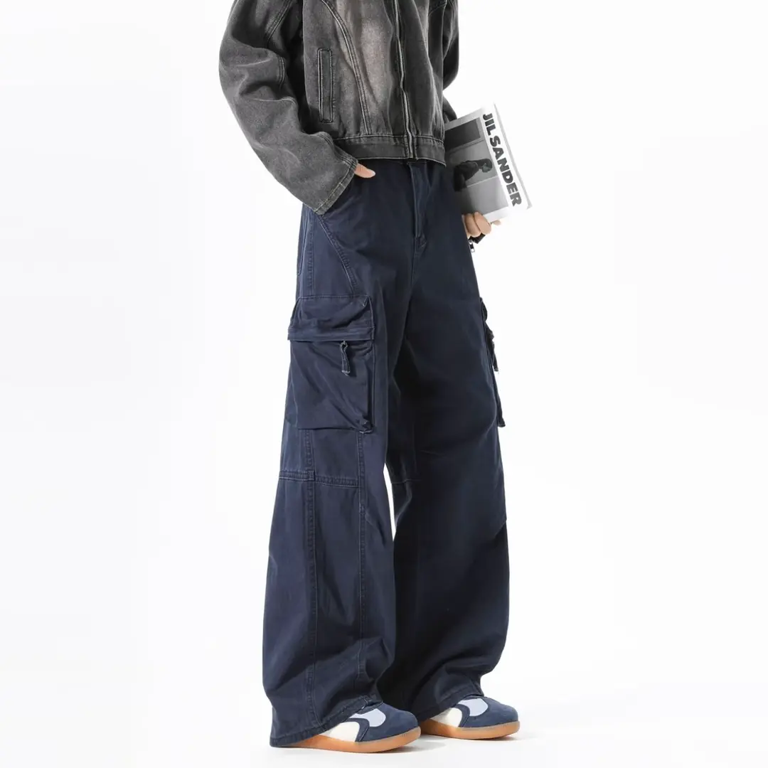 nologo official复古立体口袋工装裤潮男春秋宽松直筒休闲阔腿裤