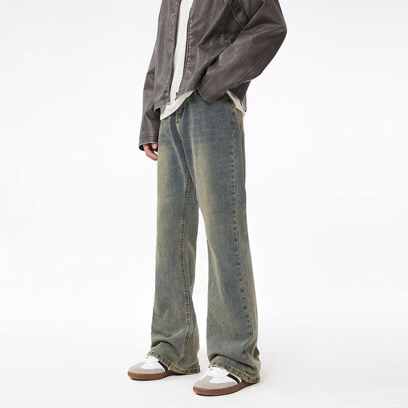 nologo official美式高街做旧牛仔裤男女同款宽松直筒微喇裤子潮