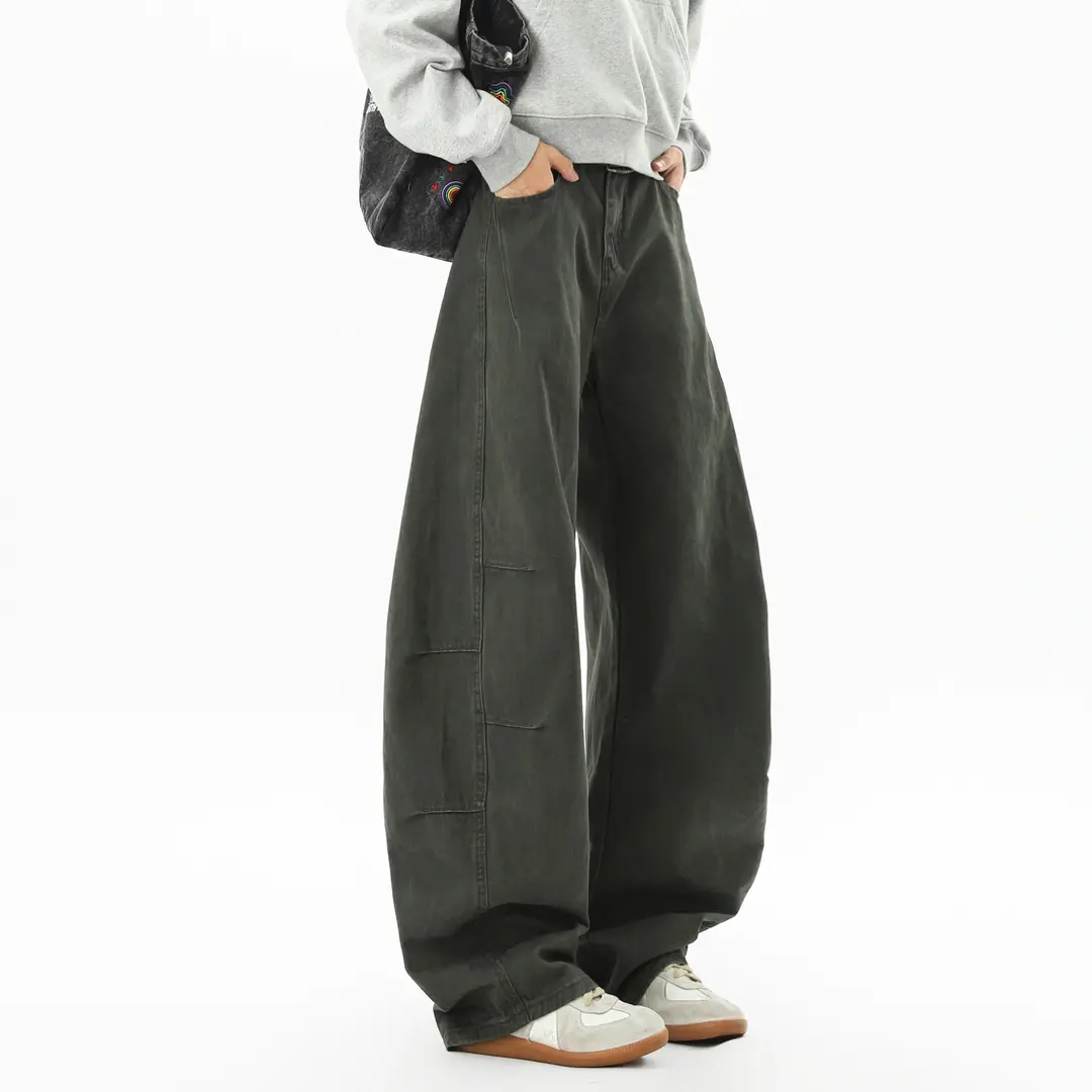 nologo official美式复古阔腿工装裤潮男宽松直筒弯刀裤拖地裤子