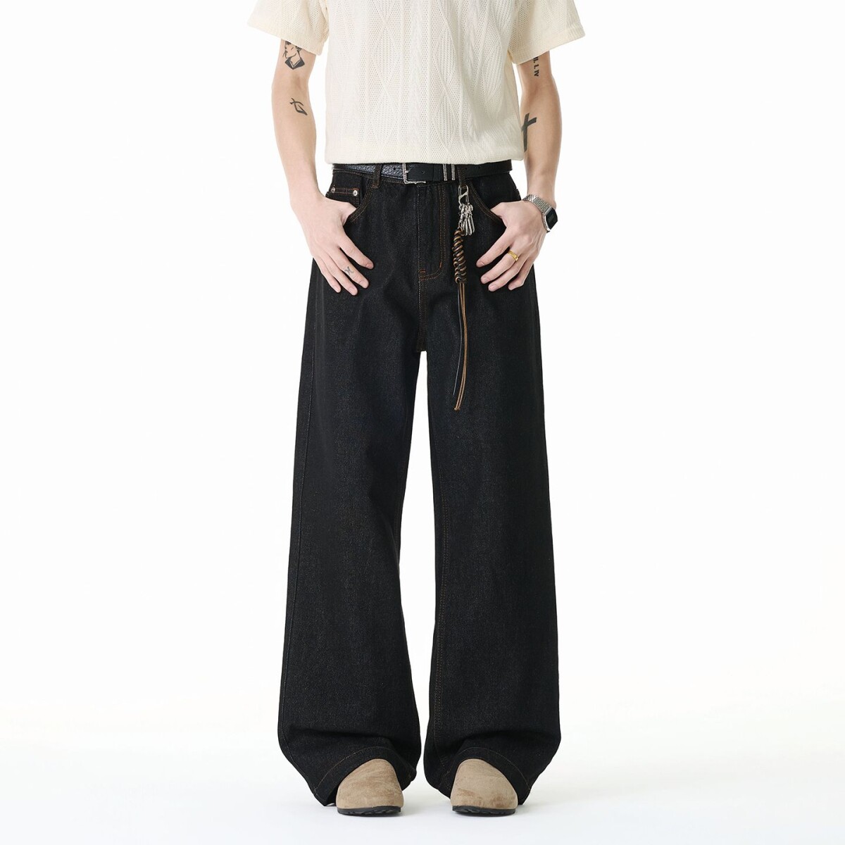 nologo official原色丹宁牛仔裤男款潮牌宽松垂感直筒拖地阔腿裤