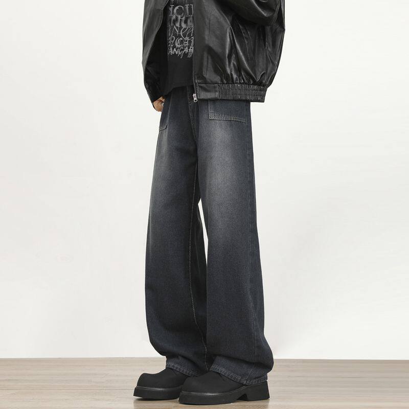 nologo official美式高街渐变蓝牛仔裤潮男春秋宽松直筒工装裤子