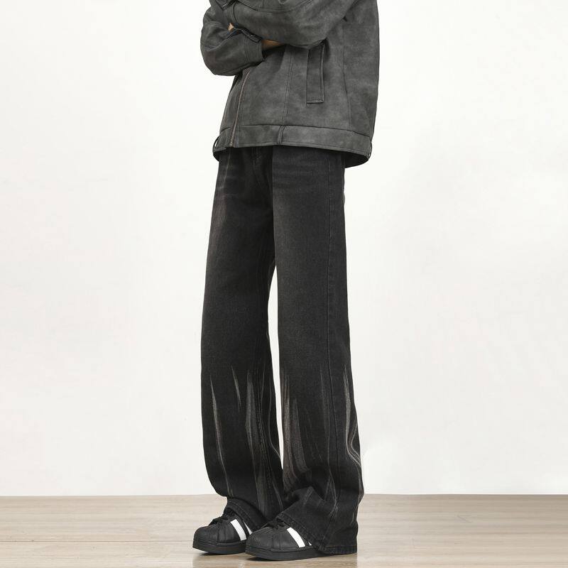 nologo official美式高街微喇牛仔裤男士潮流春秋宽松直筒阔腿裤