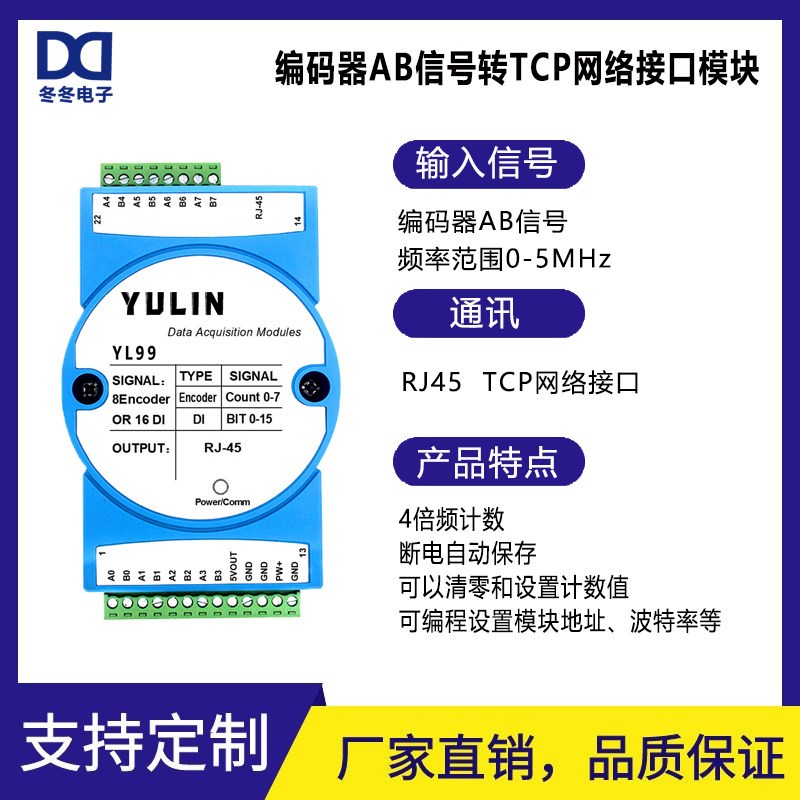 4倍频计数8路栅尺高速脉冲编码器AB信号转Modbus TCP网口采集模块