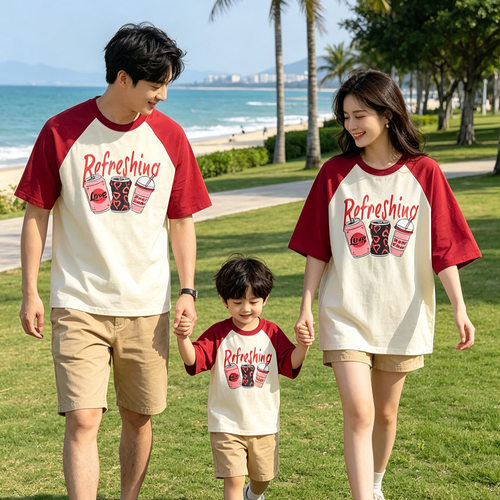 2026新款亲子装夏t恤一家三四口短袖全家服拍照沙滩亲子高级感母