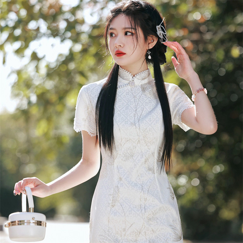 2026新款2023春夏新款花边复合蕾丝绣花旗袍连衣裙清新少女年轻款