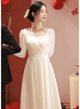 2026新款白色小晚礼服平时可穿衣服领证登记小白裙敬酒服女毕业订
