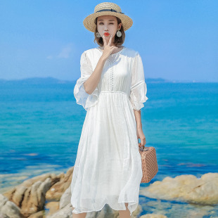 2026新款波西米亚女夏沙滩裙收腰显瘦仙女裙超仙中长款真丝连衣裙