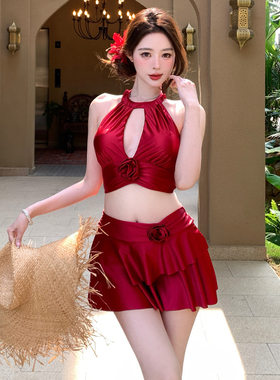 2026新款甜美少女纯欲BIKINI泳衣小香风温泉度假三件套裙款