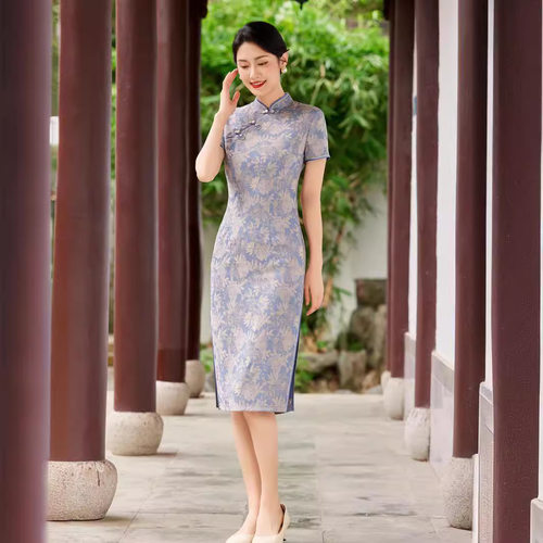 2026新款老上海牡丹提花旗袍女显瘦复古中年妈妈气质连衣裙中国风