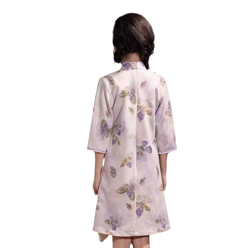 2026新款严选亲子装秋季长袖鹿皮绒唐装旗袍国风女童连衣裙母女礼