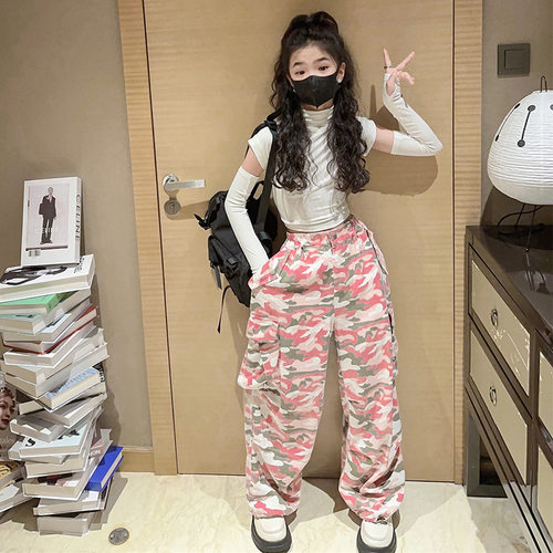 2026新款女童爵士舞炫彩套装秋装时尚炸街迷彩街舞中大童露脐走秀