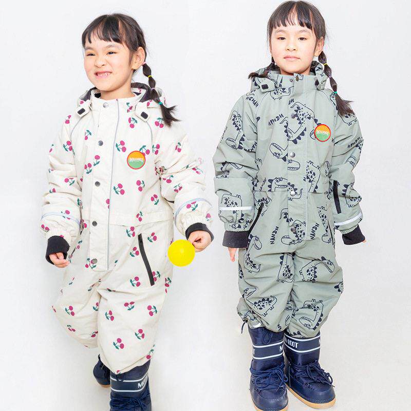 樱桃滑雪服套装男童女童可拆卸封胶连体滑雪衣加棉防水儿童滑雪服