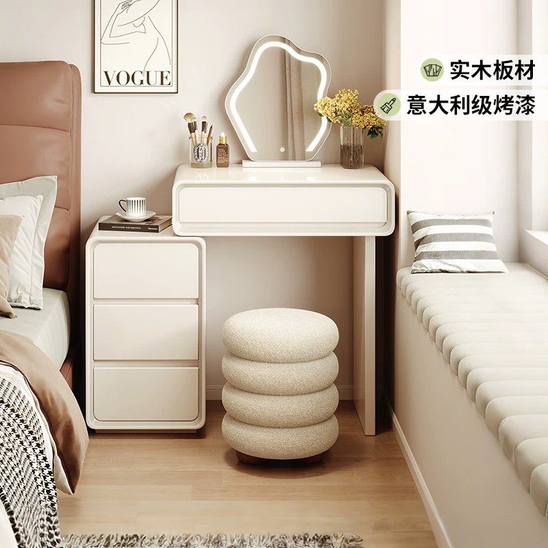 实木烤漆奶油风收纳小户型梳妆台图片