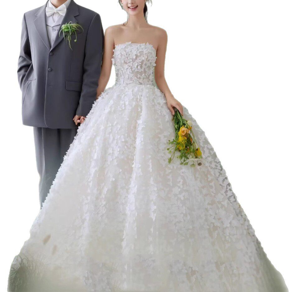 2026新款白色花朵婚纱抹胸简婚纱