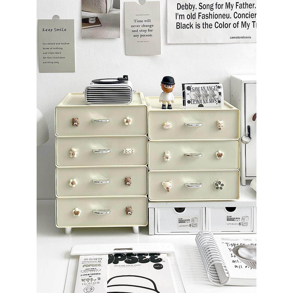 简易桌面收纳盒，抽屉式，奶油式，防尘收纳盒，文具杂项收纳，大