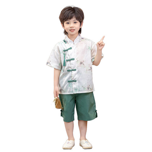 2026新款儿童汉服夏季短袖套装新中式男童薄款唐装六一男宝表演服
