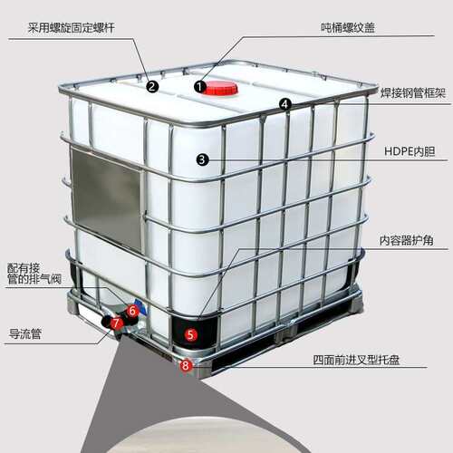 吨桶650大口径1000L集装桶塑料容器带框架方形化工桶运输IBC吨桶