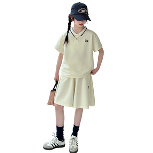 2026新款夏季儿童POLO领运动套装夏装女孩中大女童短袖T恤+