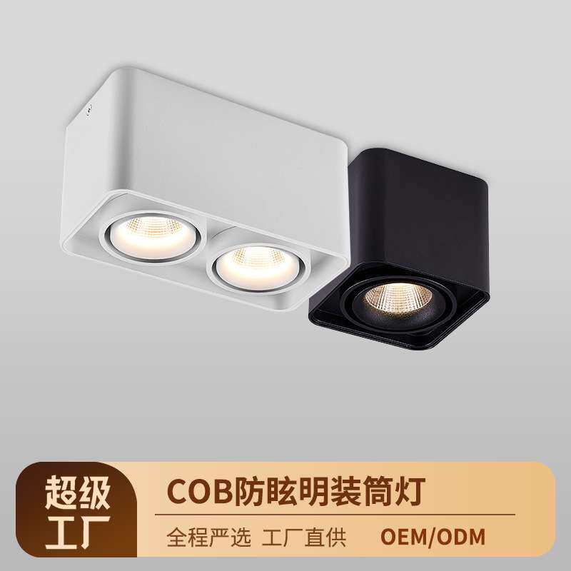 明装筒灯COB防眩led射灯免开孔双头方形豆胆灯客厅家用天花过道灯