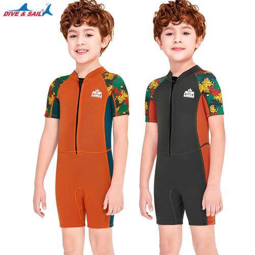 2026新款2.5MM儿童潜水服男泳衣连体短袖前开拉链防寒防晒浮
