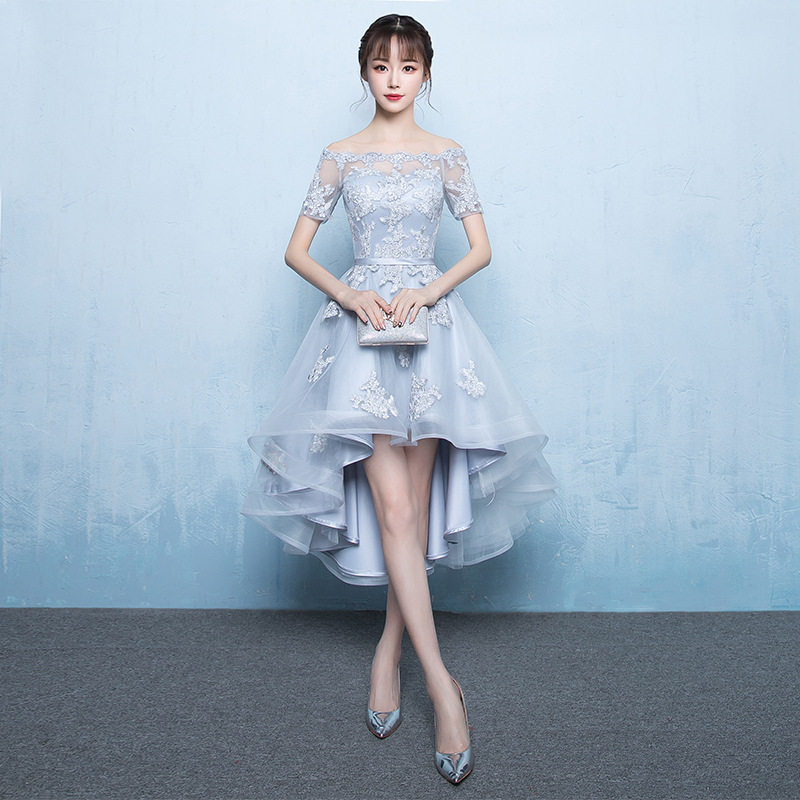 2026新款晚礼服前短后长伴娘服一字肩聚会派对小礼服女宴会连衣裙