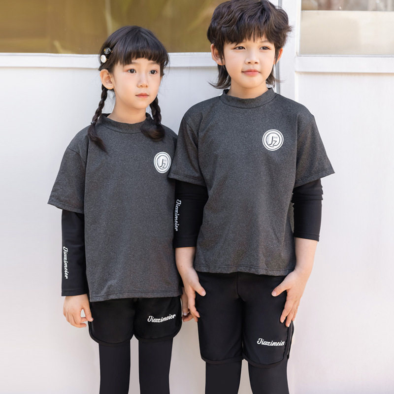 2026新款一件代发男女童泳衣分体长袖长裤套装假两件时尚运动版可图片