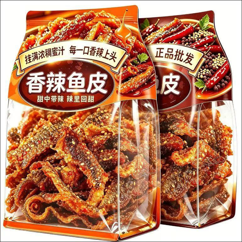 香辣鱼皮【净重】蜜汁新鲜鳕鱼皮甜辣海鲜鱼产蜜汁鱼皮高品质整袋